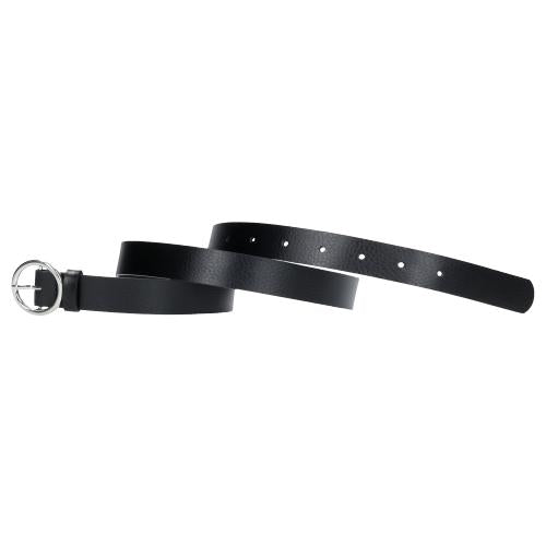 Leather belt with round buckle
