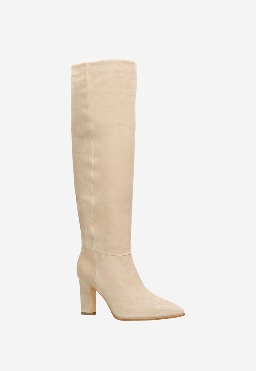 Beige knee best sale high suede boots