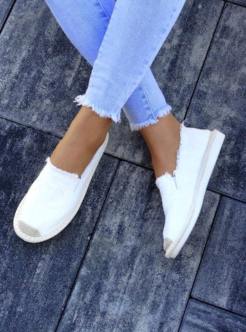 Women's White CC Espadrilles Slip-On Flats | 3099-2