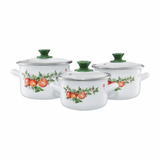 Enameled Cookware 6-elements Set of Pots with Apples Print and Lid | Emalia Olkusz-35246KW