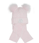 Girls' Light Pink Hat with Two Pompoms and Scarf Set ~0-24 Months | 44/400-LP