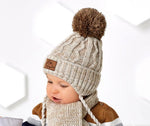 Boys' Beige Tied Hat with Pompom and Scarf Set ~ 1-3 Years | 44/415