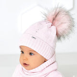 Girls' Powder Pink Hat with Pompom and Tube Scarf Set ~ 1-5 Years | 44/422