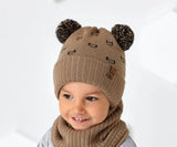 Boys' Beige  Hat with Two Pompoms and Tube Scarf Set ~ 1-5 Years | 44/447