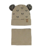 Boys' Beige  Hat with Two Pompoms and Tube Scarf Set ~ 1-5 Years | 44/447