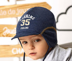 Boys' Tied Dark Blue Hat with 35 Print- 1-4 Years | 46/114