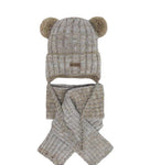 Boys' Beige Tied Hat with Two Pompoms and Scarf Set ~ 1-2 Years | 46/411