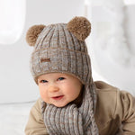 Boys' Beige Tied Hat with Two Pompoms and Scarf Set ~ 1-2 Years | 46/411