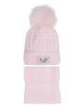 Girls' Powder Pink Hat with Pompom and Tube Scarf Set ~ 1-5 Years | 46/424-PP