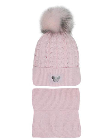 Girls' Light Pink Hat with Pompom and Tube Scarf Set ~ 1-5 Years | 46/424-LP