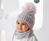 Girls' Powder Pink and Gray Hat with Pompom and Tube Scarf Set ~ 1-5 Years | 46/426