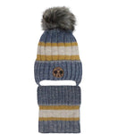 Boys' Gray Tied Beanie with Pom-Pom and Tube Scarf Set ~ 1-3 years | 46/445-G