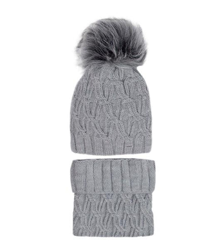 Girls' Gray Hat  and Tube Scarf Set ~6-12 Years | 46/497