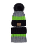 Boys' Tri-Color Hat with Pompom and Tube Scarf Set ~6-12 years | 46/521