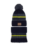 Boys' Yellow and Multicolor Hat with Pompom and Tube Scarf Set ~6-12 years | 46/550