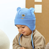 Boys' Tied Blue Hat with Bear Print- 0-12 Months | 48/025