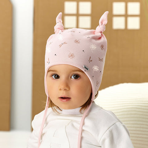 Girls' Pink Tied Hat with Dragonfly Pattern - 1-4 Years | 48/043