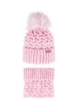 Girls' Powder Pink Hat with Pompom and Tube Scarf Set ~6-12 Yeras | 48/347