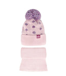 Girls' Pink Dotted Hat with Pompom and Tube Scarf Set ~6-12 Years | 48/364-P