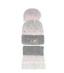 Girls' Powder Pink and Gray Hat  and Tube Scarf Set ~6-12 Years | 48/383