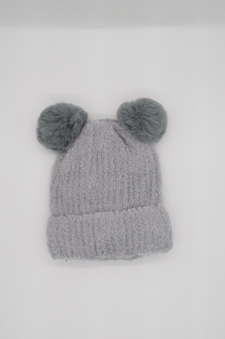 Light Gray Girls' Alpaca Beanie with Two Pom-Pom | 083-LG