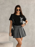 Black T-Shirt with Birds Print | FL-75