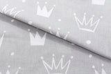 100% Cotton Gray Pillowcase with Crown Pattern - Poszewka na Poduszkę Jasiek | BL-28