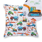 100% Cotton White Pillowcase with Contruction Vehicles Pattern - Poszewka na Poduszkę Jasiek | BL-77