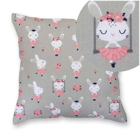 100% Cotton Gray Pillowcase with Bunny Pattern - Poszewka na Poduszkę Jasiek | BL-88