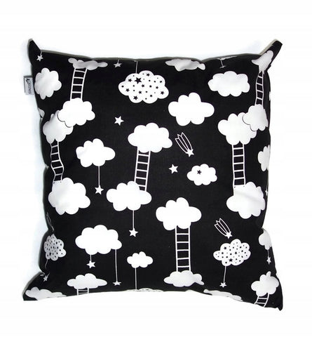 100% Cotton Black Pillowcase with Clouds Pattern - Poszewka na Poduszkę Jasiek | 4043baw