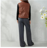 Womens' Brown Faux Leather Quilted Vest | 21211