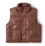 Womens' Brown Faux Leather Quilted Vest | 21211