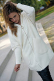 Cream White Hooded Alpaca Coat with Zipper | HAL-123-W