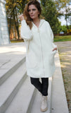 Cream White Hooded Alpaca Coat with Zipper | HAL-123-W