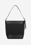 Wojas Black Leather Tote Bag with Woven Pattern | 8035871