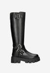 Wojas Black Insulated Leather Knee High Boots with Straps | 7105351