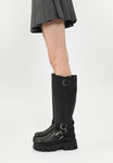 Wojas Black Insulated Leather Knee High Boots with Straps | 7105351