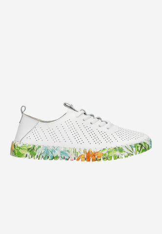 Wojas White Leather Sneakers with Floral Pattern | 4626759