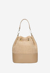 Wojas Beige Leather and Raffia Shoulder Bag | 8037884