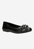 Wojas Black Leather Ballet Flats with Decorative Chain | 4402551