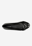 Wojas Black Leather Ballet Flats with Decorative Chain | 4402551