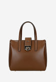 Wojas Dark Brown Leather Tote Bag with Golden Logo | 8040452