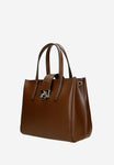 Wojas Dark Brown Leather Tote Bag with Golden Logo | 8040452