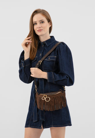 Wojas Brown Leather Crossbody Bag with Fringes | 8008972