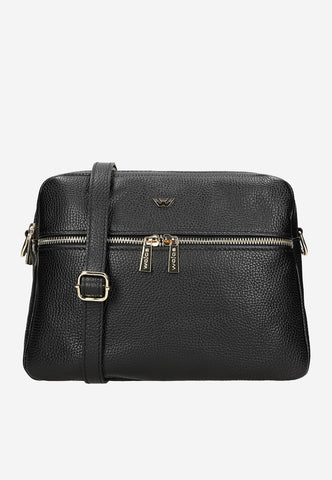 Wojas Black Leather Crossbody Bag with Logo | 8041951