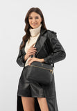 Wojas Black Leather Crossbody Bag with Logo | 8041951