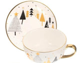 Christmas Theme Porcelain Cup with Gold Edges and Saucer Set | Royal-847