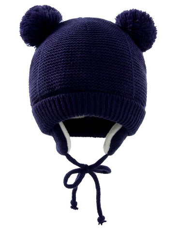 Winter Tied Beanie with Double Pom Pom ~ 0-12 months | 44/111