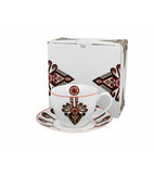 White Porcelain Cup with Saucer and Highlander Pattern - PARZENICA 250 ml | 2883