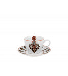 White Porcelain Cup with Saucer and Highlander Pattern - PARZENICA 250 ml | 2883